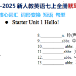 2024-2025新人教英语七上 核心词形变换 核心短语默写单